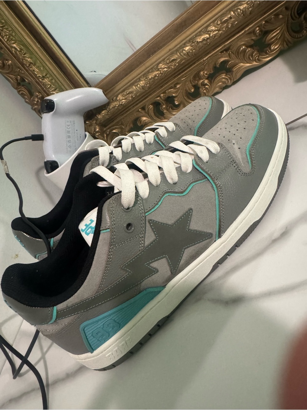 Bape Grey and Teal Skate Sneakers